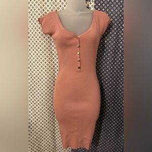 Ribbed Button-Front Dress in Pink